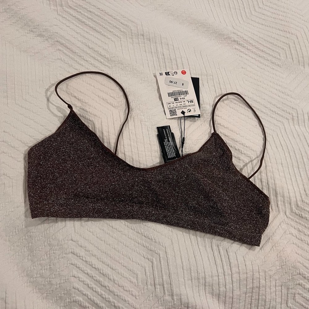 Zara SEAMLESS SHINY BRA Size M-L Color Brown NEW WITH TAGS